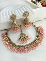 Dhruvi Choker Necklace Set-Pastel Pink