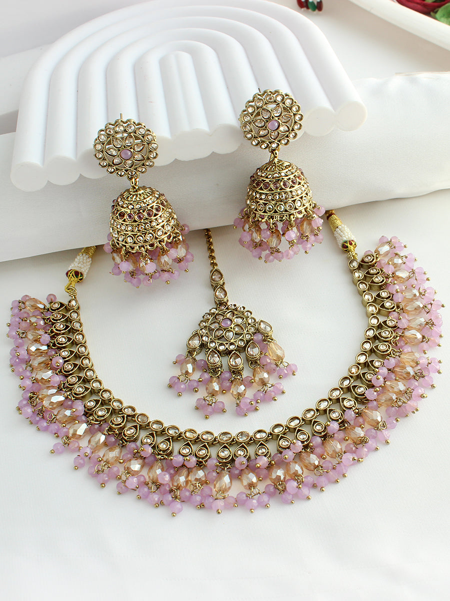 Dhruvi Choker Necklace Set-Lavender