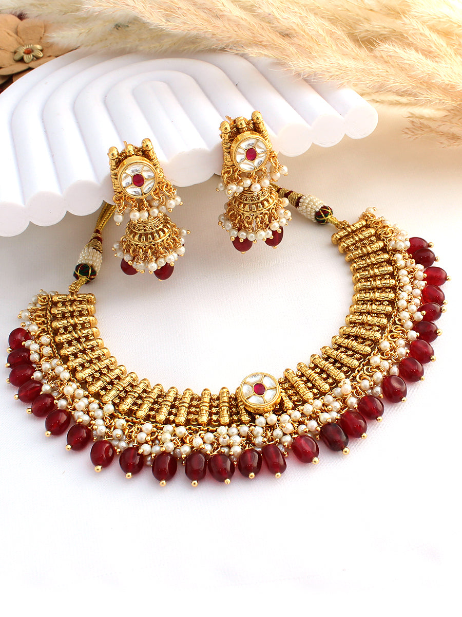 Avnisha Necklace Set-Maroon
