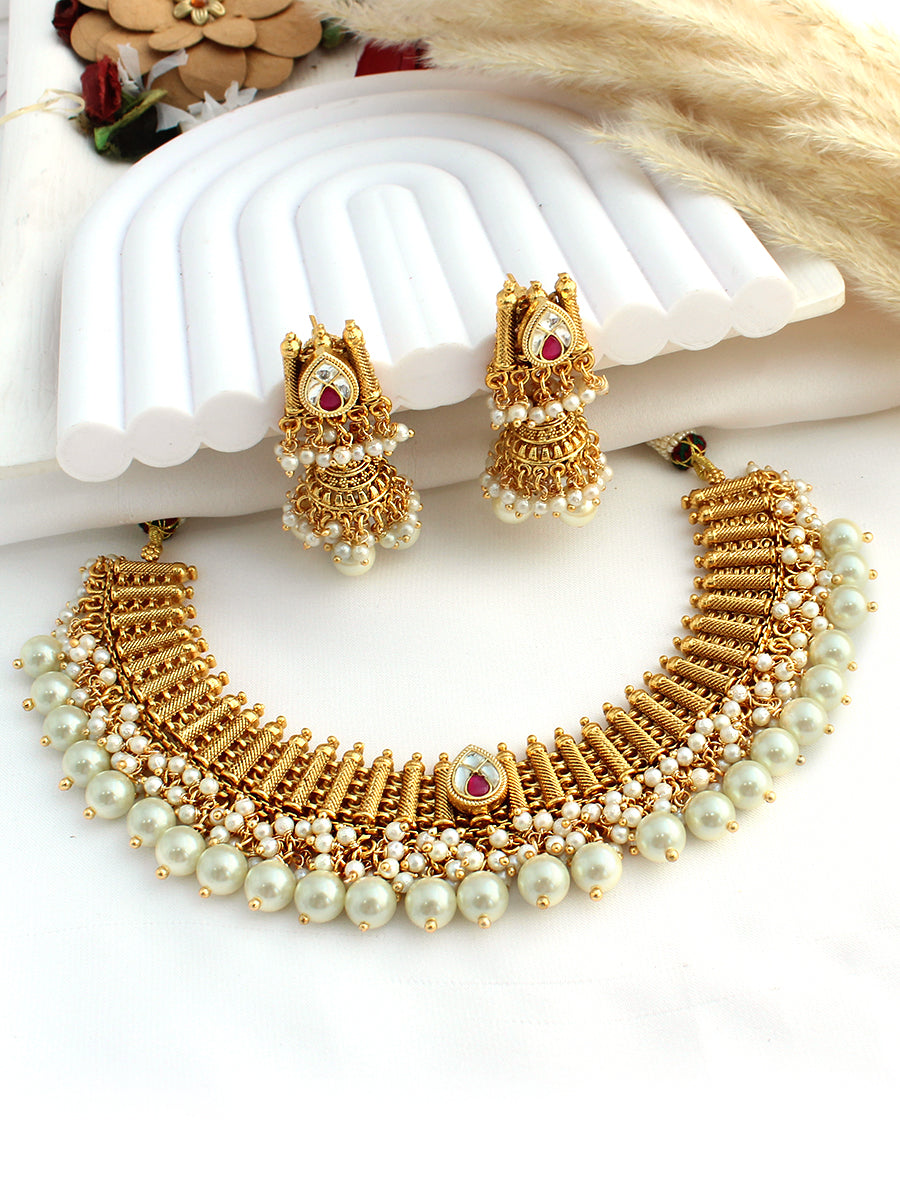 Ambika Necklace Set-Pearl