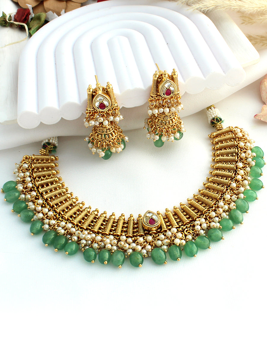 Ambika Necklace Set-Mint Green