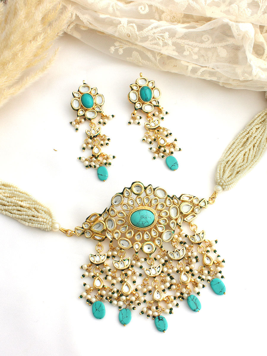 Pavitra Choker Necklace Set-turquoise