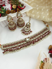 Shanvi Choker Necklace Set-maroon