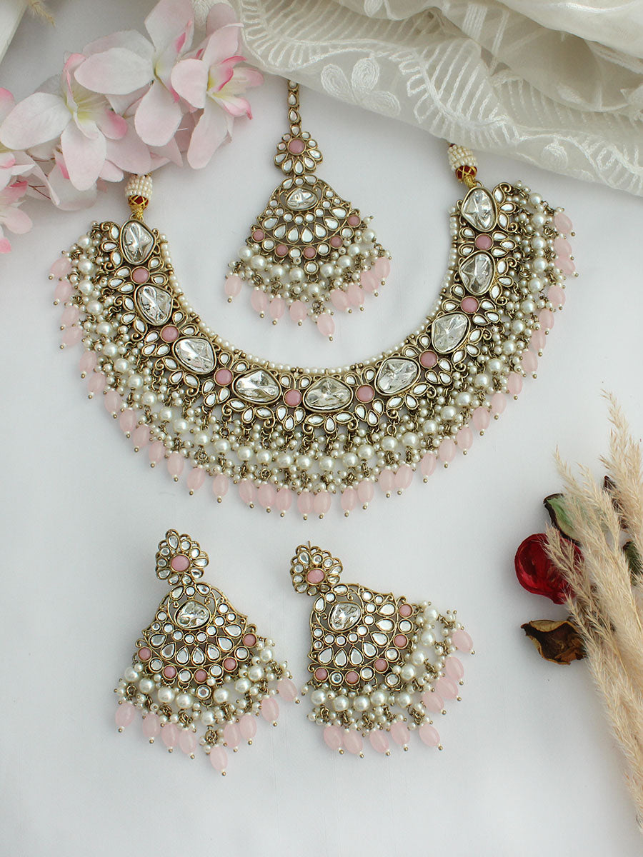 Avishi Bib Necklace Set-Pastel Pink