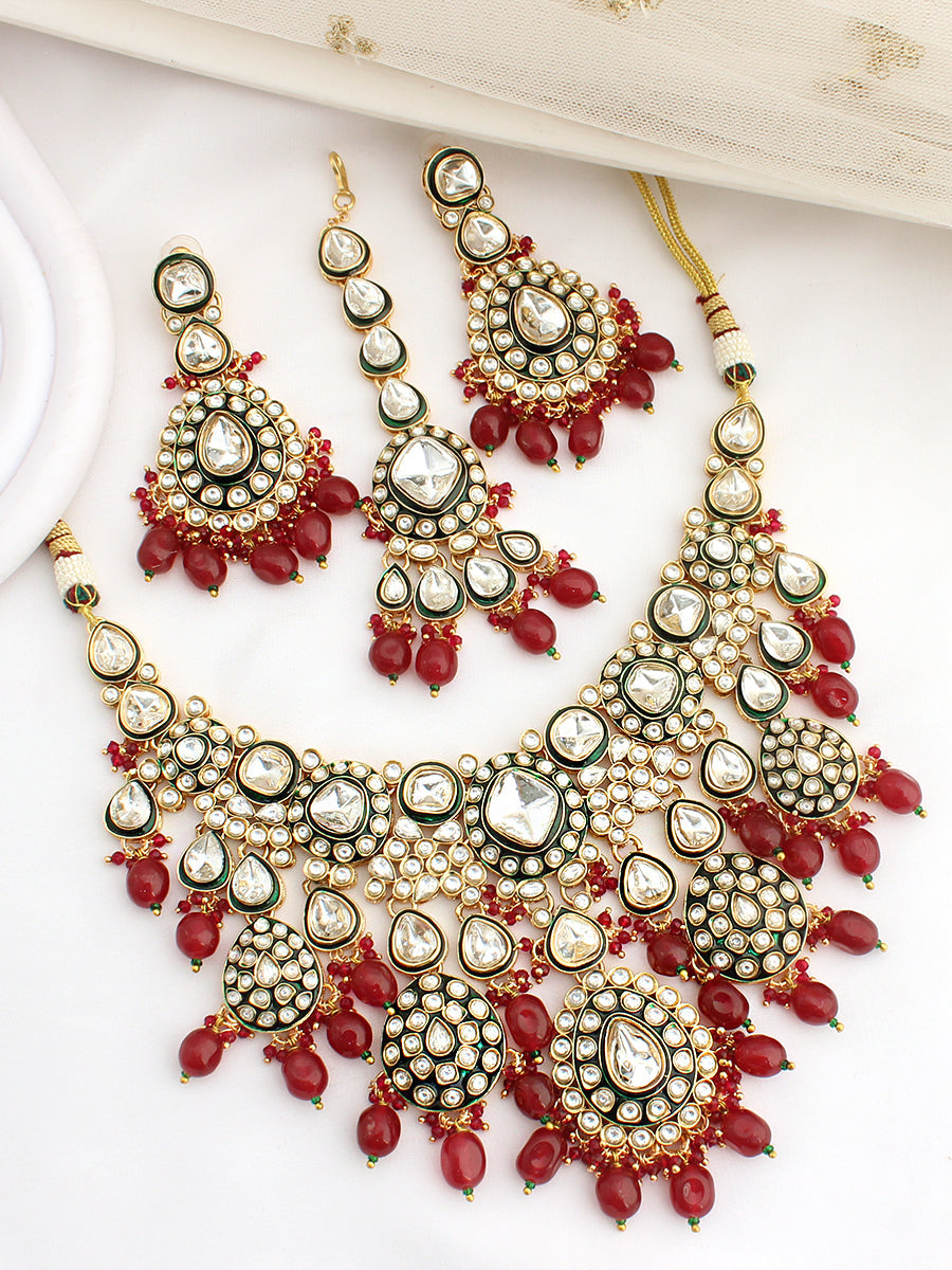 Akshara Choker Necklace Set-Maroon