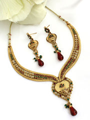 Adeeba Necklace Set-Maroon & Green