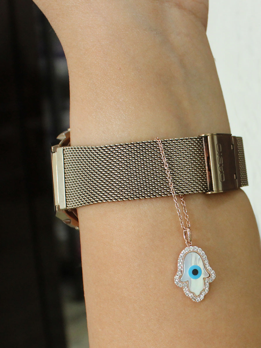 Hamsa Evil Eye Watch Charm-Rose Gold