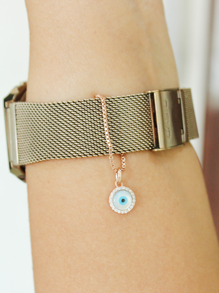 Round Evil Eye Watch Charm-Rose Gold